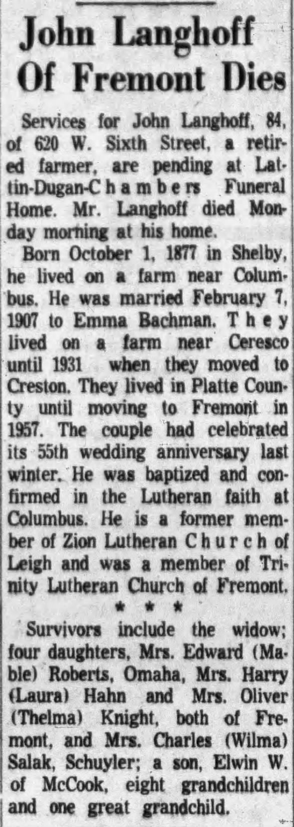 Obituary for John Langhoff (Aged 84)